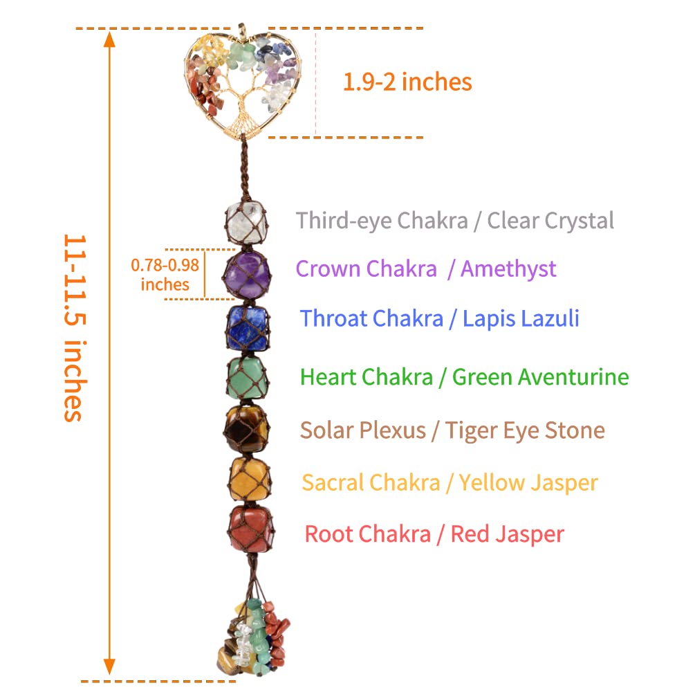 Handmade Crystal Window Car Hanging Ornaments 7 Chakra Home Decoration Feng Shui Ornament Yoga Meditation Car Decoration Tumbled Palm Stones (7 Chakras Tree)