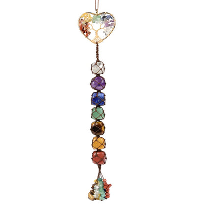 Handmade Crystal Window Car Hanging Ornaments 7 Chakra Home Decoration Feng Shui Ornament Yoga Meditation Car Decoration Tumbled Palm Stones (7 Chakras Tree)