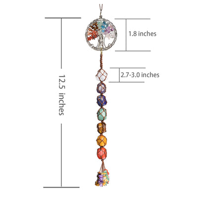 Handmade Crystal Window Car Hanging Ornaments 7 Chakra Home Decoration Feng Shui Ornament Yoga Meditation Car Decoration Tumbled Palm Stones (7 Chakras Tree)