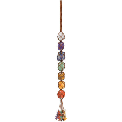 Handmade Crystal Window Car Hanging Ornaments 7 Chakra Home Decoration Feng Shui Ornament Yoga Meditation Car Decoration Tumbled Palm Stones (7 Chakras Tree)