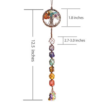 Handmade Crystal Window Car Hanging Ornaments 7 Chakra Home Decoration Feng Shui Ornament Yoga Meditation Car Decoration Tumbled Palm Stones (7 Chakras Tree)