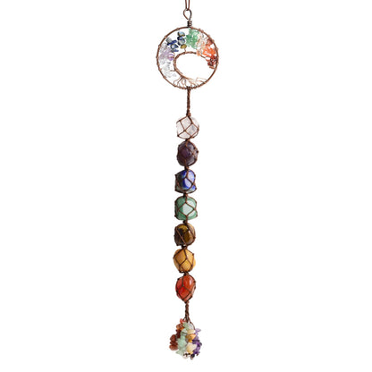 Handmade Crystal Window Car Hanging Ornaments 7 Chakra Home Decoration Feng Shui Ornament Yoga Meditation Car Decoration Tumbled Palm Stones (7 Chakras Tree)