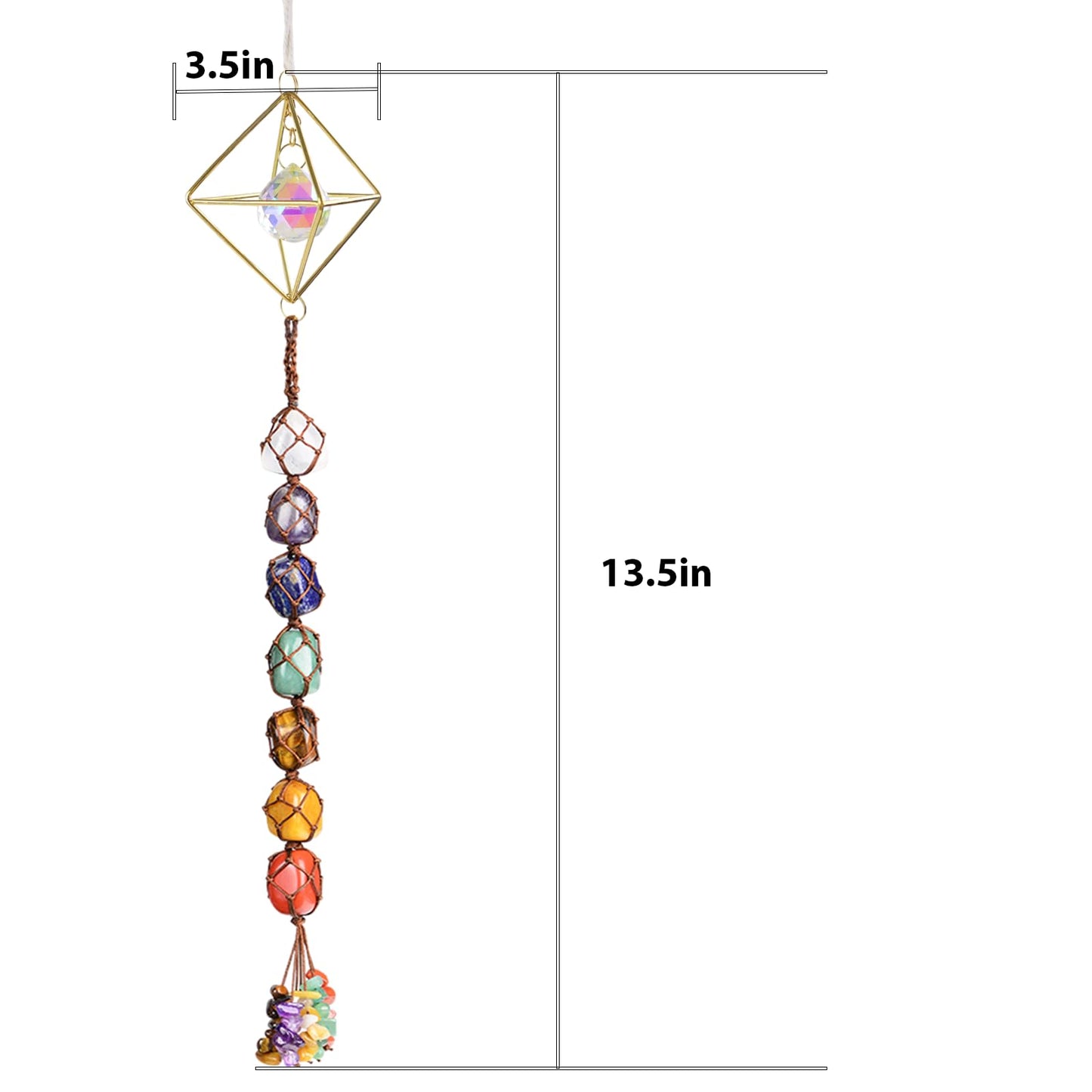 Handmade Crystal Window Car Hanging Ornaments 7 Chakra Home Decoration Feng Shui Ornament Yoga Meditation Car Decoration Tumbled Palm Stones (7 Chakras Tree)