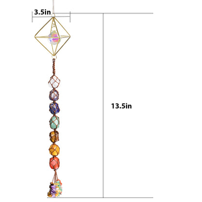 Handmade Crystal Window Car Hanging Ornaments 7 Chakra Home Decoration Feng Shui Ornament Yoga Meditation Car Decoration Tumbled Palm Stones (7 Chakras Tree)