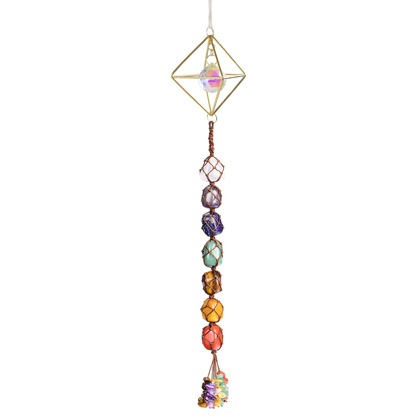 Handmade Crystal Window Car Hanging Ornaments 7 Chakra Home Decoration Feng Shui Ornament Yoga Meditation Car Decoration Tumbled Palm Stones (7 Chakras Tree)