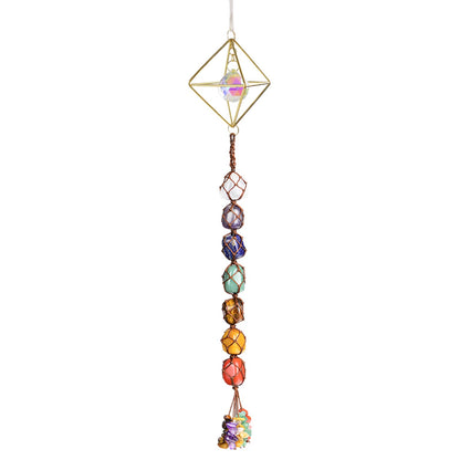 Handmade Crystal Window Car Hanging Ornaments 7 Chakra Home Decoration Feng Shui Ornament Yoga Meditation Car Decoration Tumbled Palm Stones (7 Chakras Tree)