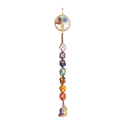 Handmade Crystal Window Car Hanging Ornaments 7 Chakra Home Decoration Feng Shui Ornament Yoga Meditation Car Decoration Tumbled Palm Stones (7 Chakras Tree)