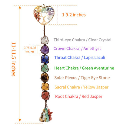 Handmade Crystal Window Car Hanging Ornaments 7 Chakra Home Decoration Feng Shui Ornament Yoga Meditation Car Decoration Tumbled Palm Stones (7 Chakras Tree)