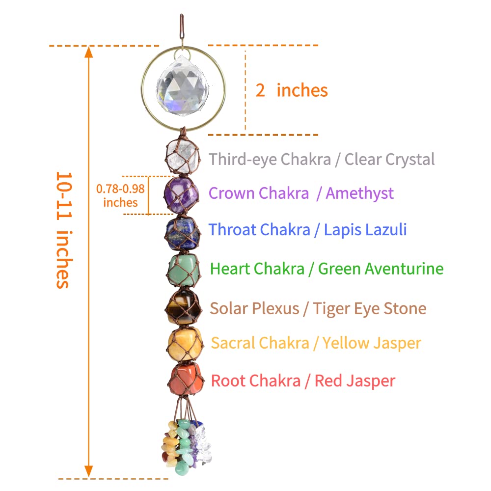 Handmade Crystal Window Car Hanging Ornaments 7 Chakra Home Decoration Feng Shui Ornament Yoga Meditation Car Decoration Tumbled Palm Stones (7 Chakras Tree)