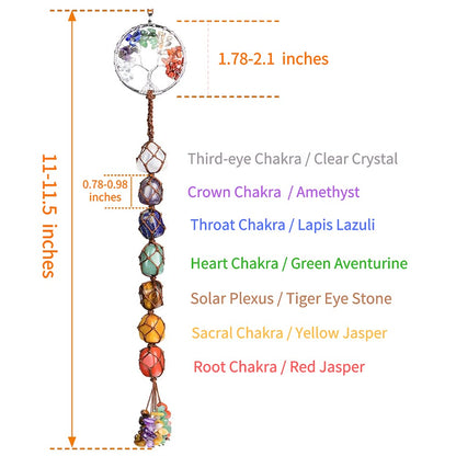 Handmade Crystal Window Car Hanging Ornaments 7 Chakra Home Decoration Feng Shui Ornament Yoga Meditation Car Decoration Tumbled Palm Stones (7 Chakras Tree)