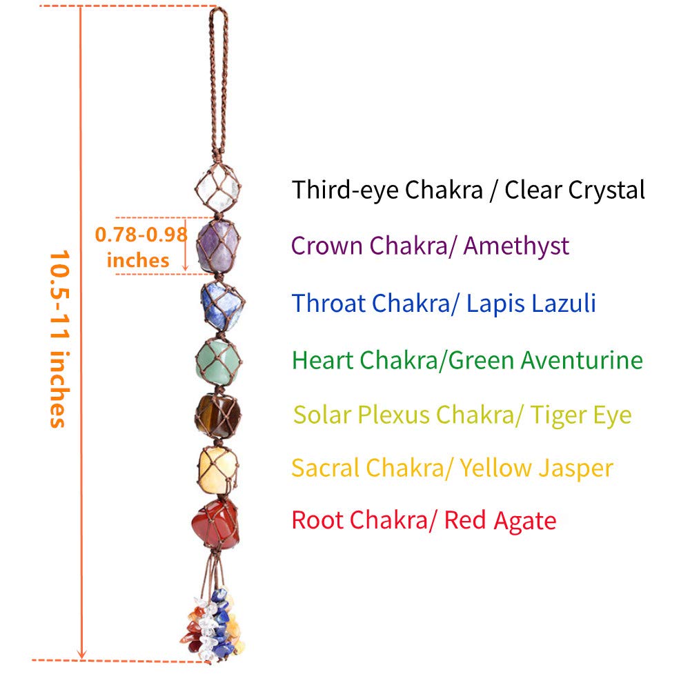 Handmade Crystal Window Car Hanging Ornaments 7 Chakra Home Decoration Feng Shui Ornament Yoga Meditation Car Decoration Tumbled Palm Stones (7 Chakras Tree)